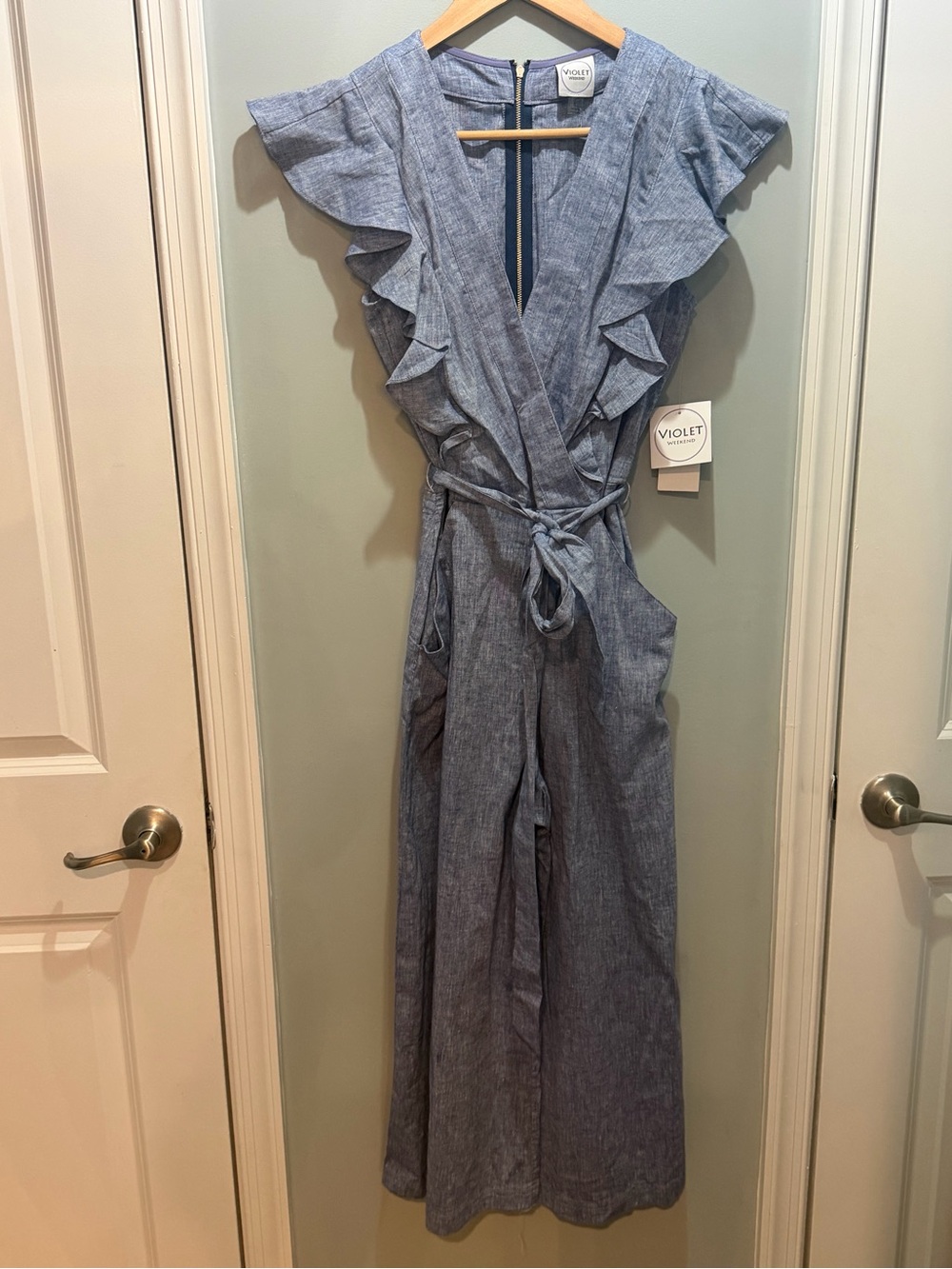 Violet Weekend  Chambray Wrap Jumpsuit in Linen/Cotton Blend NWT